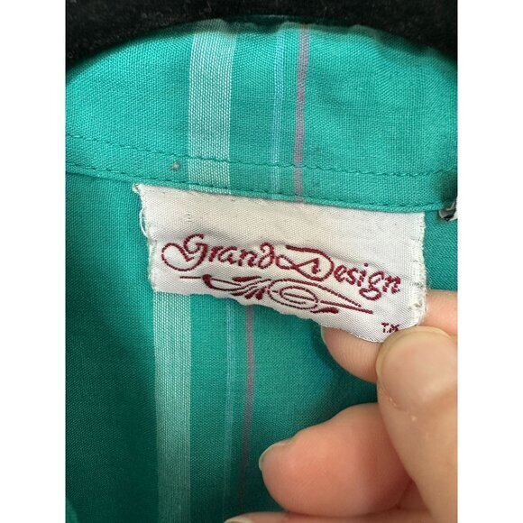 Grand Design Womens Green Blouse 10 long sleeve vintage collared button up cotto - Picture 3 of 8